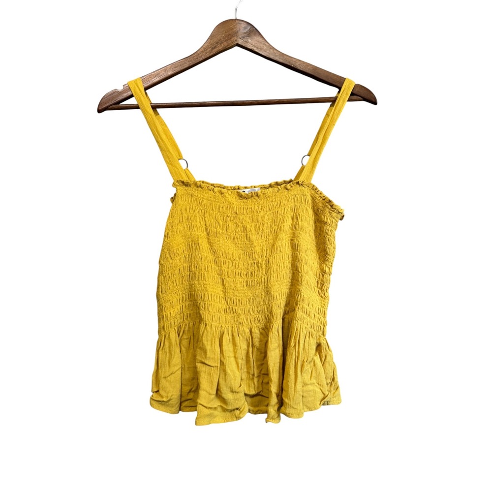 Jolt Smocked Peplum Cami Women S Yellow Excellent Adjustable Straps Rayon Top